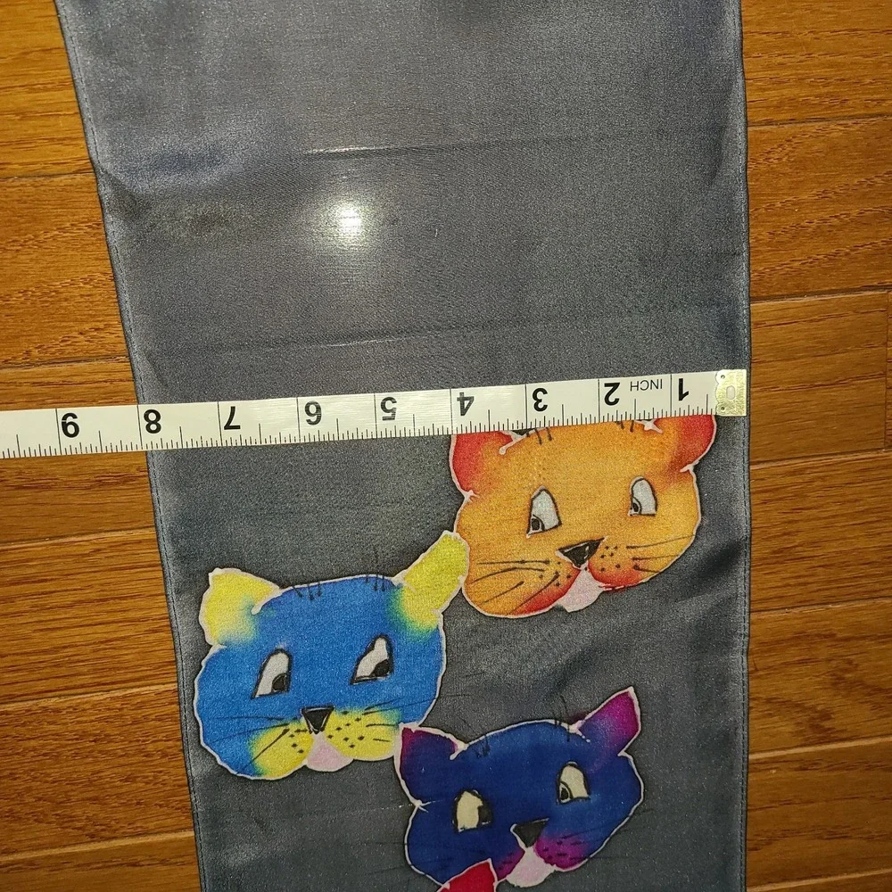 NWT ARTY'S 100% SILK SCARF HANDMADE Hand Painted Hand Rolled Cats 53‎ x 8 inches